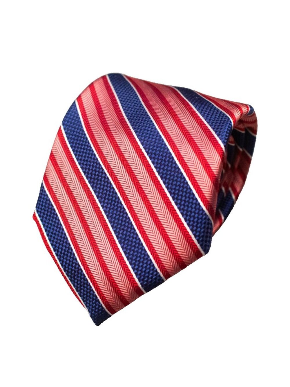 Saks Fifth Avenue Tie 100% Silk Made in Italy Red/Blue Striped Woven 3.25"